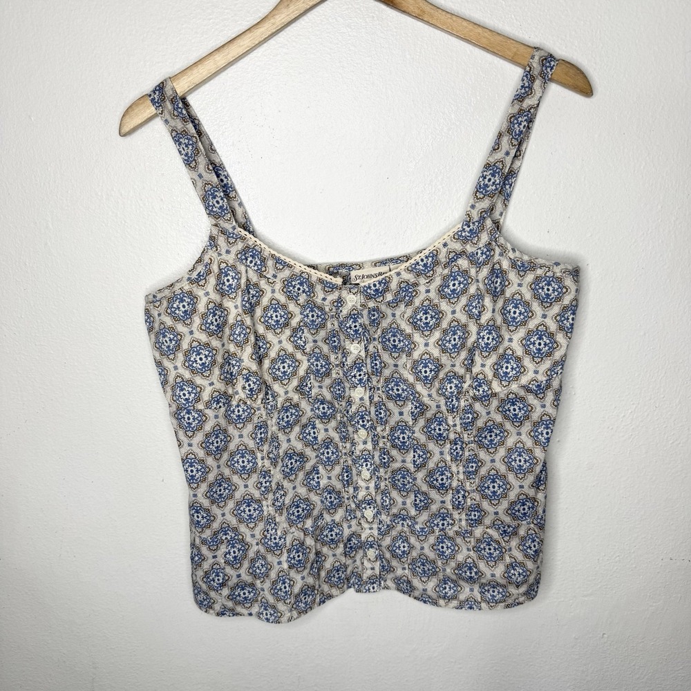 St John's Bay Y2K Floral Cotton Pintuck Tank Top Cottagecore Women's Large